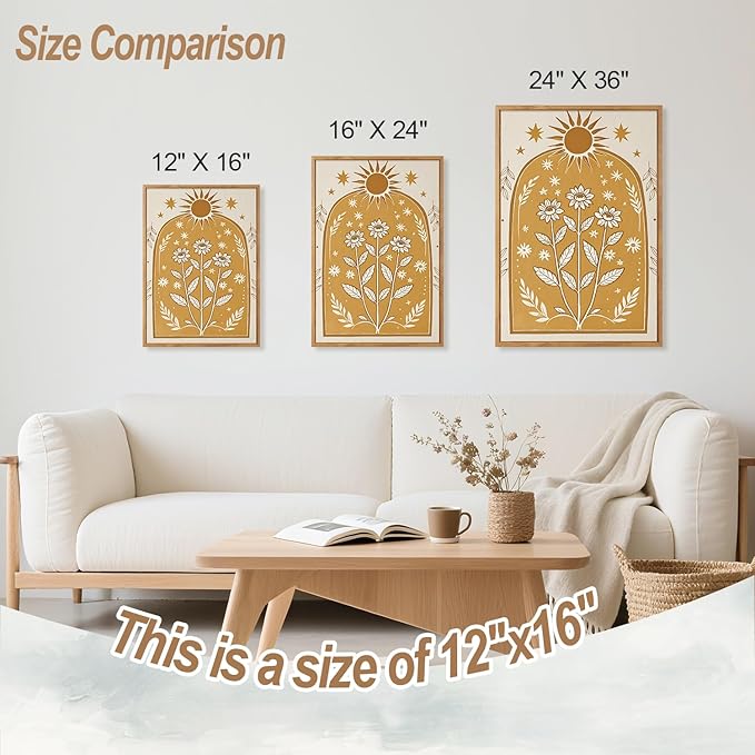 CHDITB Modern Bohemian Celestial Wall Art Set Of 3, Boho Sun Floral Tarot Wall Decor, Nature Mystery India Painting, Minimalist Green Lily Flower Art Prints For Dining Room Bedroom Decor 12”x16”