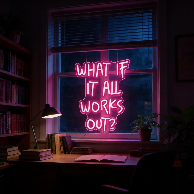 Neon Sign, What If It All Works Out Neon Signs for Wall Decor - Pink Motivational LED Light for Home, Office, Room - USB Powered Light Up Sign Decorations