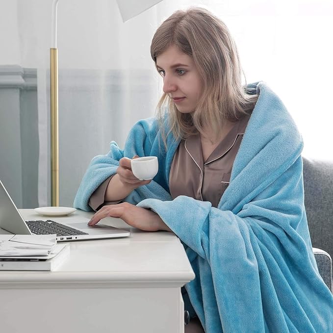 IR Imperial Rooms Fleece Blankets Queen Size 90x90 Inches- 8 Pack - Super Soft Fluffy Throw Blanket for Sofa and Bed - Warm and Cozy Lightweight 400 GSM Microfiber Bed Throws Blankets (Light Blue)