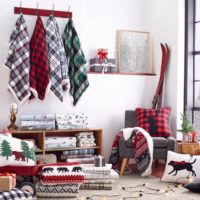 Eddie Bauer - Twin Size Blanket, Ultra-Soft Plush Bed Blanket with Faux Shearling Reverse, Oversized Bedding for Couch or Bed (Mountain Village Red)