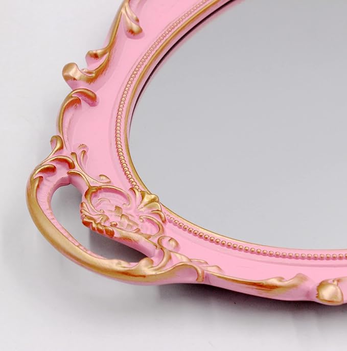 Vintage Small Mirror 14.5 x 10 inch Oval Pink Wall Mirror