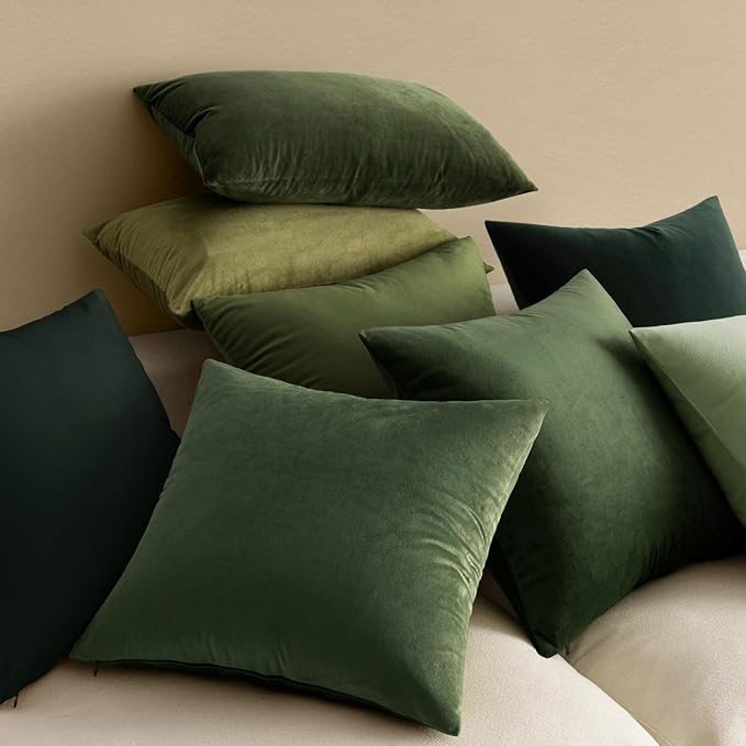 MIULEE Velvet Throw Pillow Covers 20x20 Inch, Pack of 2 - Moss Green, Soft Solid Decorative Pillow Covers Cushion Cases Modern Luxury Home Decor for Spring Couch Sofa Bedroom Livingroom