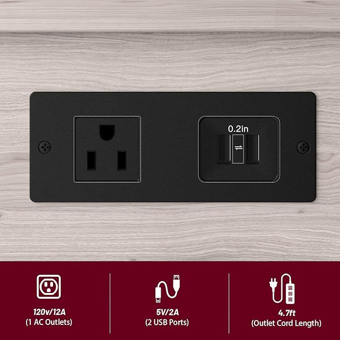 Narrow Side Table (1PC) - Grey & Black Two-Tone End Table with Charging Station Drawer & 4 Wheels, Personalized Mobile Storage Nightstand for Bedroom Living Room (1 AC + 2 USB Ports)
