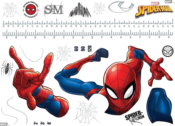 RoomMates RMK5168GC Spider-Man Growth Chart Giant Peel and Stick Wall Decals, Red, Blue