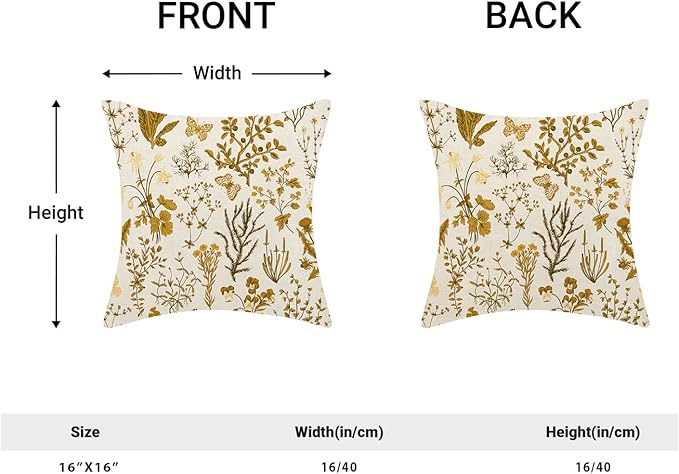 AEIOAE Summer Pillow Covers 16x16 Inch Set of 2,Mustard Yellow Wild Flower Plant Throw Pillows Case,Seasonal Floral Outdoor Decorative Square Linen Farmhouse Decor Cushion Covers for Home Couch