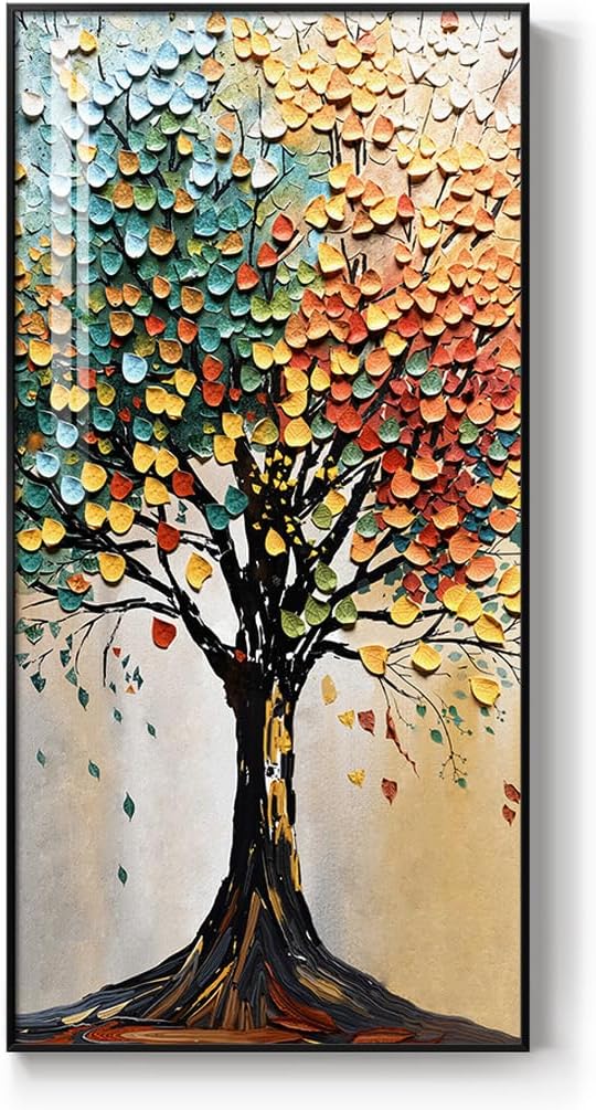 Large Framed Vertical Tree of Life Wall Art for Living Room, Modern Abstract Colorful Tree Painting Prints Artwork for Walls, Contemporary Luxury Pictures for Hallway Entryway Office Wall Decor, 30x60