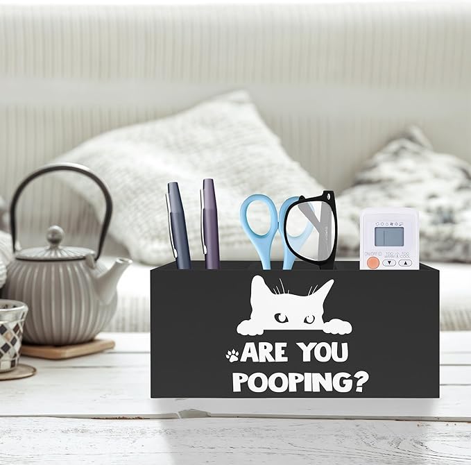 Funny Cat Toothbrush Holders for Bathroom Washroom, Cat Bathroom Decor, Gifts for Cats Lovers Mom, Are You Pooping Humorous Makeup Brush Holder Organizer for Vanity