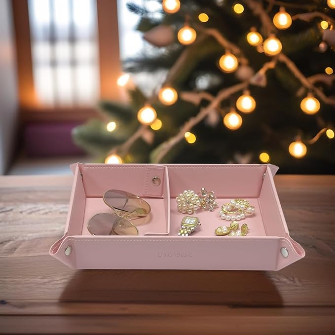 UnionBasic Medium Valet Tray, Jewelry Tray for Rings Watches Earrings, Entryway Catchall Caddy for Coins Keys Change, Nightstand Bedside Valet Holder, Trays for Electronic Gadgets, Candy Pink Plus