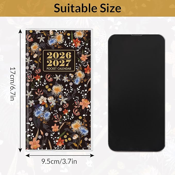 Pocket Calendar 2026-2027, Black 2026-2027 Monthly Planner - 3.7" x 6.7" - Runs from January 2026 Until December 2027, 2026 Pocket Planner with PVC Cover for Home, School, Office Supplies
