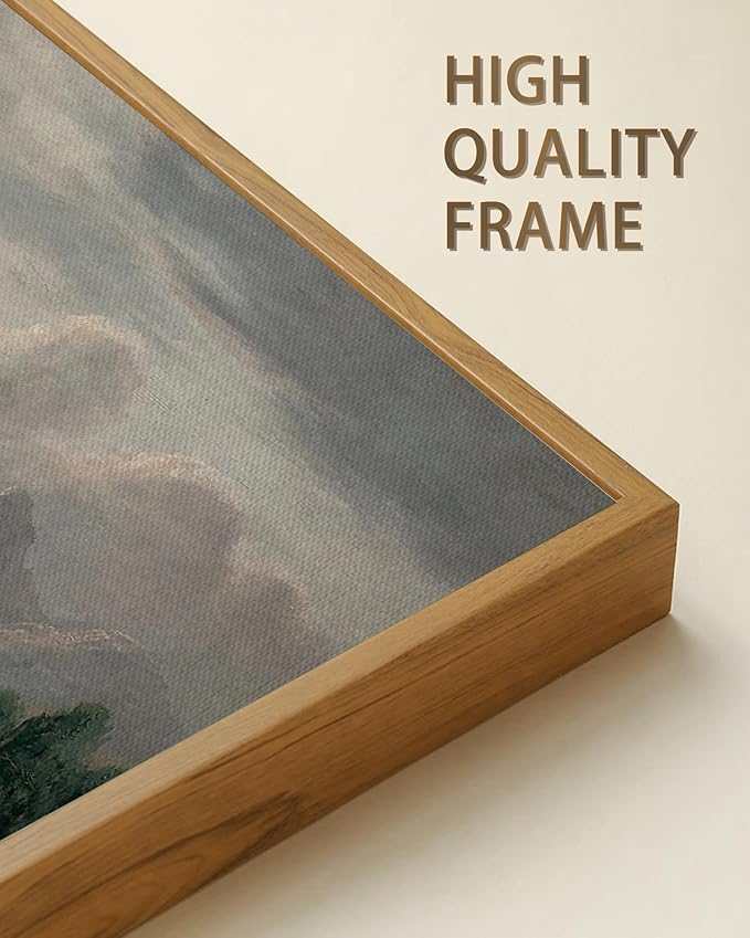 SHENIFY Vintage Framed Wall Art Country Village Landscape Painting Retro Mountain Meadow Scenery Farmhouse Kitchen Living Room Decor - 8x16in Natural Framed
