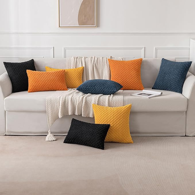 MIULEE Pack of 2 Decorative Lumbar Throw Pillow Covers 12x20 Inch Soft Boho Striped Textured Corduroy Pillow Covers Modern Farmhouse Home Decor for Couch Bed Sofa Living Room Black