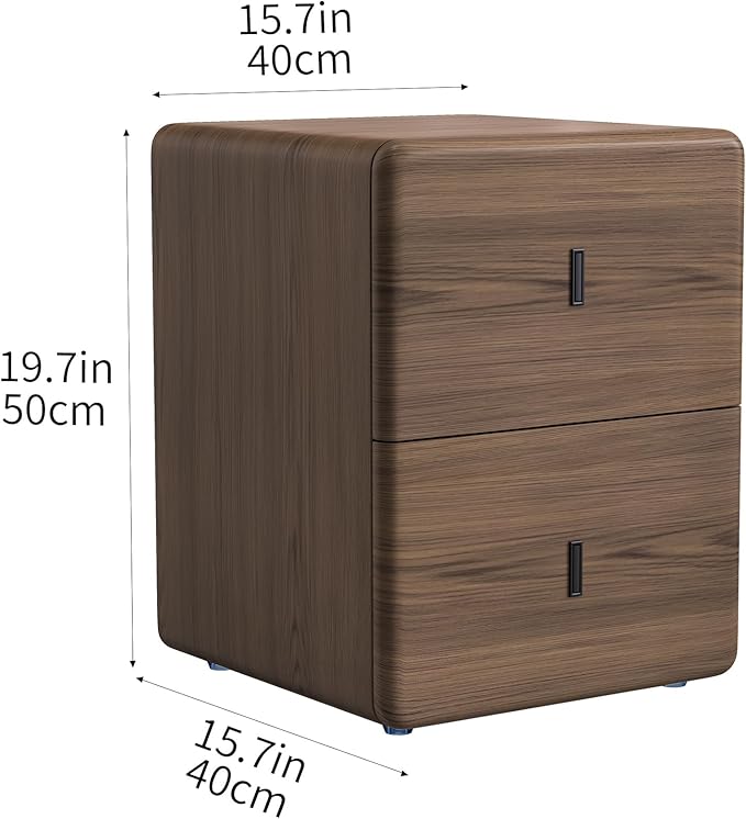 VICITON Narrow Nightstand with Drawers, Faux Leather Bedside Table, Solid Wood Drawer, Small Side Table for Bedroom (Leather Grey Poplar, 15.7" x 15.7" x 19.7")