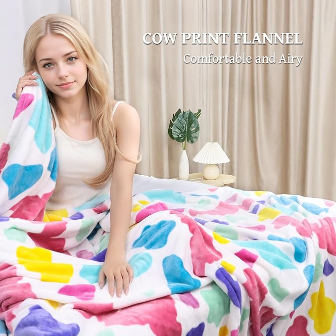 Fleece Throw Blanket for Girls, Soft Cozy Rainbow Blanket for Bed Couch Living Easter Room Home Decor, Colorful Birthday Gifts for Kids Toddlers Women, 50"x60"
