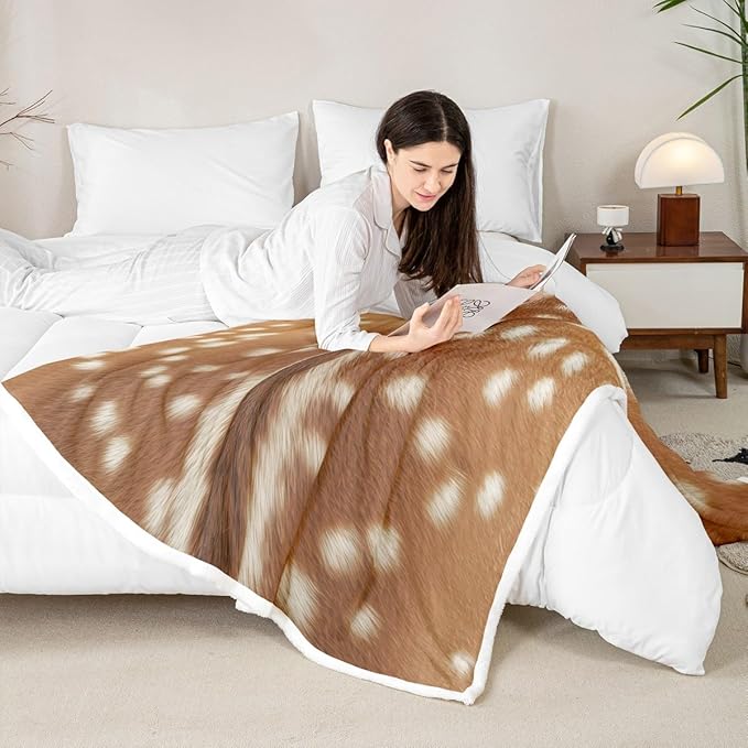 (Not Real Fur) Deer Hunting Fleece Blanket Twin 60"X80",Orange Brown Deer Hide Pattern Throw Sherpa Blanket Simulated Animal Fur Printed,Soft Lightweight Blankets for Bed Couch,Photograph Style