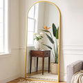 NEWBULIG Arched Full Length Mirror 71.1"x26" for Bedroom, Full Body Mirror with Stand, Hanging or Leaning for Wall, Aluminum Alloy Thin Frame Floor Standing for Living Room, Long, Classical Gold