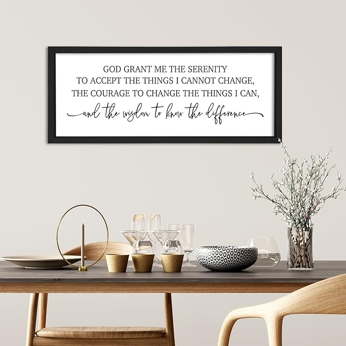flowtorely Serenity Prayer Wall Decor 24"×10" God Grant Me Sign for Bedroom Bible Verse Scripture Large Christian Wood Framed Wall Hanging Art (Black)