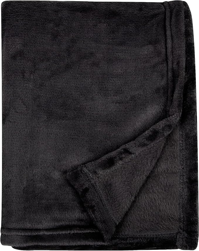 Polar Fleece Throw Blanket for Couch, Twin Bed, Chair, Kids, Adults, Pets 50x60 Soft Cozy Reversible Throw Blanket (Midnight Black)