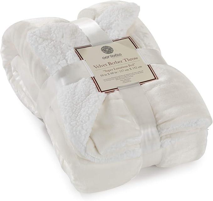 Genteele Sherpa Throw Blanket Super Soft Reversible Ultra Luxurious Plush Blanket, 50 x 60 inches, Ivory/White