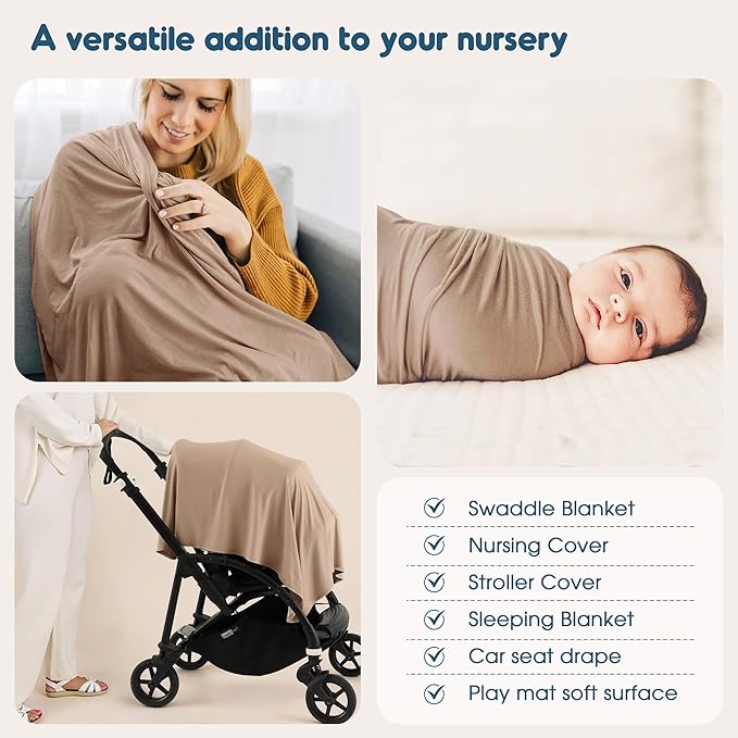 GRSSDER 2 Pack Newborn Swaddle Blanket, Ultra Soft Stretchy Jersey Knit Extra Large Size 33 x 44 Receiving Blankets for Easy Swaddling Baby Snug and Cozy