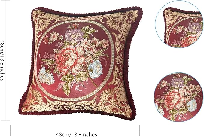 SZHELEJIAM Embroidered Pillow Cover Set of 2, Jacquard Throw Pillow Covers,Vintage Floral Decorative Cushion Covers for Sofa, Bed, Lounger.18.8x18.8 Inch Red