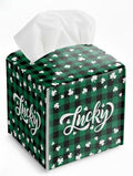 St.Patrick's Day Napkin Tissue Box Cover, Buffalo Plaid Shamrock Lucky Waterproof Leather Paper Organizer Dispenser for Table Dining, Bathroom, Nightstand Vanity, Car, Housewarming Gift Ideas, D