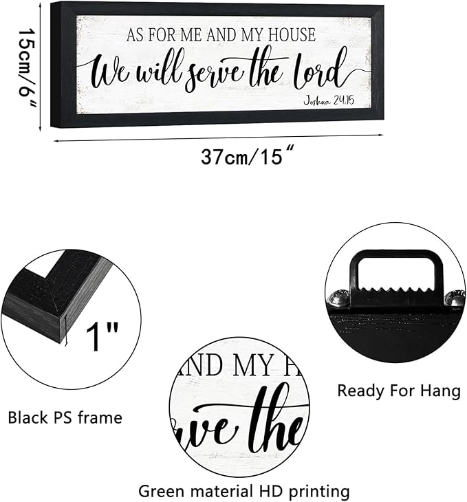 As for Me and My House We Will Serve the Lord Sign: Bible Verse Sign Christian Wall Art Framed Small Plaque Rustic Family Signs Country Farmhouse Wall Decor for Dining Room Living Room 6" x 14.5"