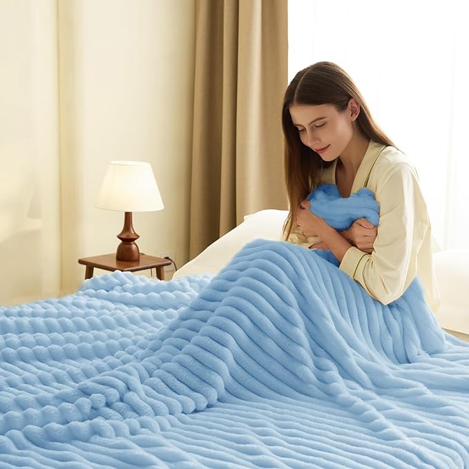 Soft Light Blue Twin Blanket for Bed - Cozy Fleece Blanket for Men, Cute Lightweight Bed Blankets Graduation Birthday Gifts for Her Him, Spring Home School Dorm Decor, Light Blue, 60x80 Inches