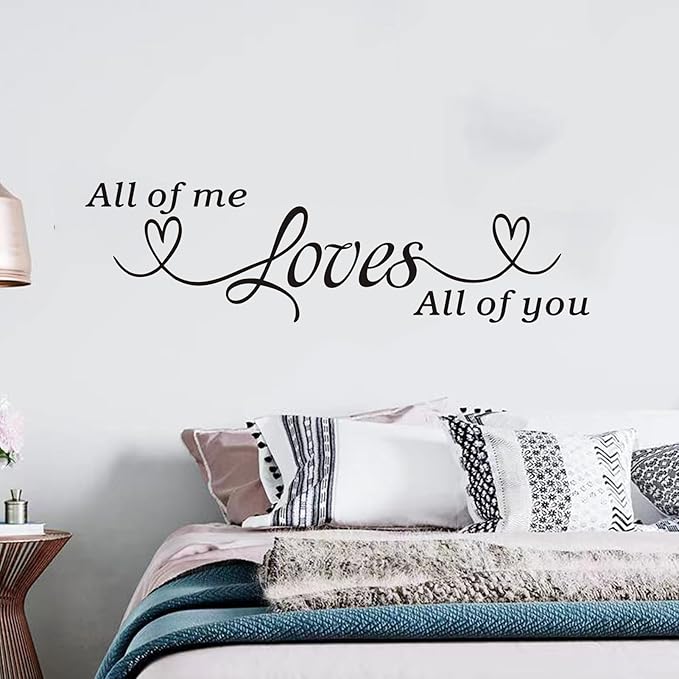 Love Quotes Wall Stickers for Bedroom: Inspirational Couples Romantic Marriage Wall Decals - Family Bathroom Home Vinyl Art Wall Decor - All of Me Loves All of You 25" X 7"