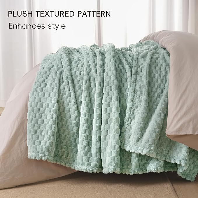 PHF Ultra Soft Flannel Fleece Throw Blanket, Lightweight 3D Jacquard Fleece Blanket, No Shedding, No Pilling, Luxury 340GSM Aesthetic Fluffy Cozy Throws for Couch Room Decor, 50"x60", Sage Green