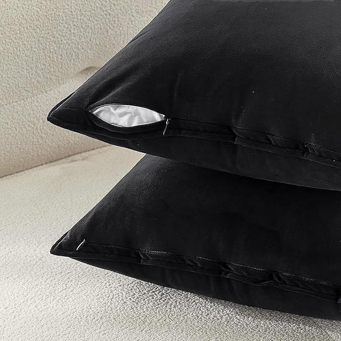 MIULEE Black Velvet Throw Pillow Covers 22x22 Soft Decorative Solid Square Cushion Cases Pack of 2 Modern Luxury Home Decor for Couch, Sofa, Bedroom