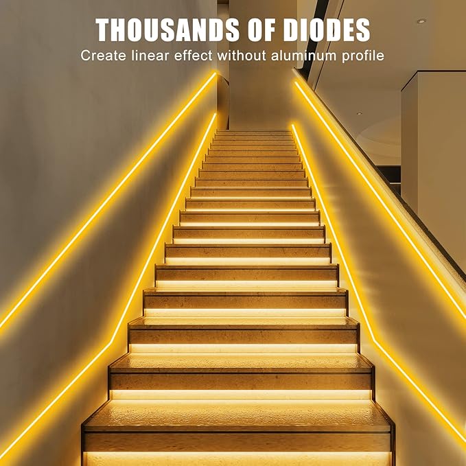 White COB Led Strip Lights Max with RF Remote, 32.8ft 2700K Dimmable Ultra Bright Warm Color COB Light Strip, Adhesive Indoor COB Led Lights for Living Room, Shelf, Cabinet