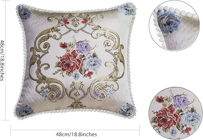 SZHELEJIAM Pillow Cover Set of 2, Jacquard Vintage Embroidered Pillow Case, for Sofa Cushion Cover for Sofa, Bed, Living Room, Throw Pillow Covers 18x18 Beige