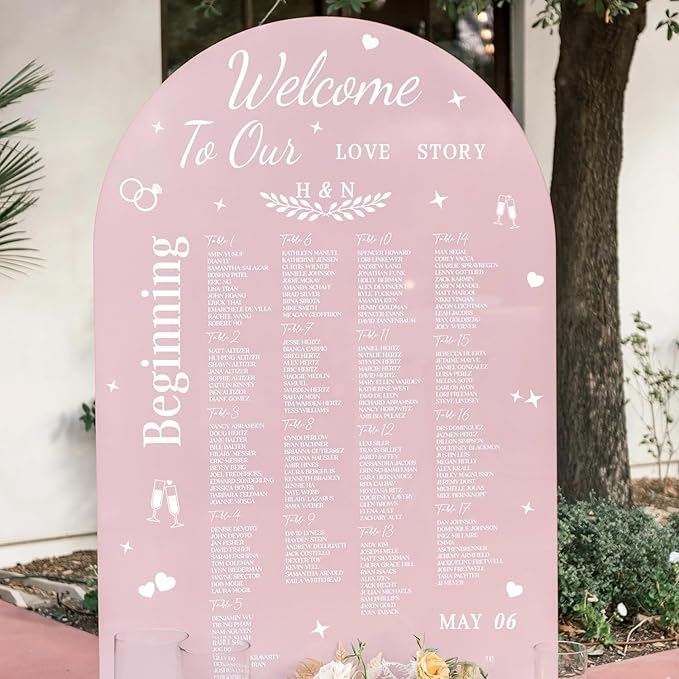 HLNIUC Welcome To Our Beginning Mirror Stickers Double-Sized,Removable Letters Number Wall Decal,Bride And Groom Names Decals,Personalized Wedding Mirror Sticker for Window Sign Marriage Decoration