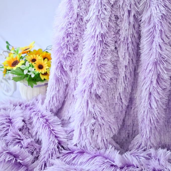 Plush Super Soft Blanket Bedding Sofa Cover Furry Fuzzy Fur Warm Throw Qulit Cozy Couch Blanket for Winter (63"x79",Violet and White)