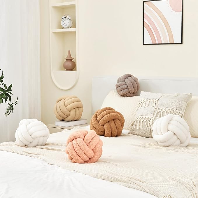 Petrella Knot Pillow Ball Round Throw Pillows Home Decor Cushion Decorative Aesthetic Throw Pillows，Lambswool Khaki 11inch
