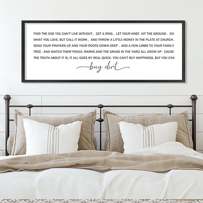 YWJKWLGS You Can't Buy Happiness But You Can Buy Dirt - 40x15 Inch Large Buy Dirt Sign, Rustic Wooden Farmhouse Wall Decor for Living Room, Kitchen, Country Home & Gardening Lovers (Black)