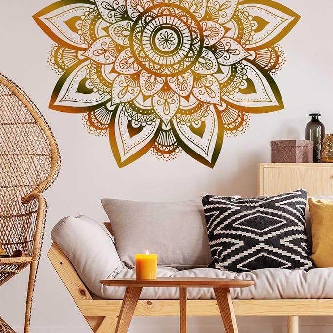 Runtoo Large Mandala Wall Decal Boho Flower Wall Stickers for Living Room Bedroom Headboard Yoga Home Decor