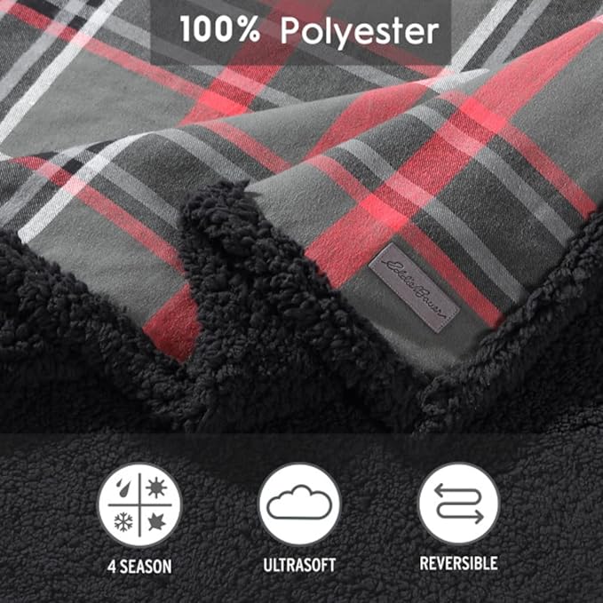 Eddie Bauer - Blanket, Super Soft Reversible Sherpa & Brushed Fleece Bedding, Throw Blankets for Couch, Ideal for Lounging (Winslow Charcoal)