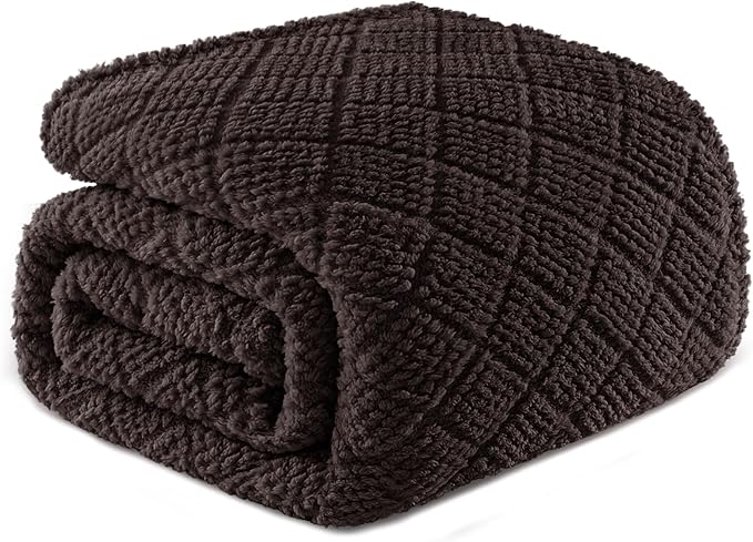 Whale Flotilla Fuzzy Fleece King Size Blanket for Bed, Soft Fluffy Jacquard Waffle Blankets for All Season, Lightweight and Warm, 90x104 Inch, Coffee