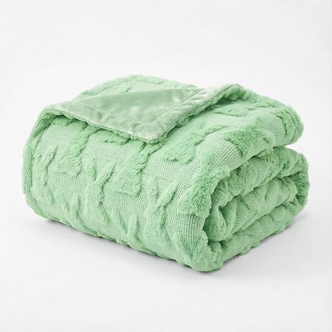 Horaldaily Easter Solid Blanket Throw, Green Rabbits Soft Fuzzy Plush Faux Fur Cozy Blankets for Couch Sofa Bed Lounging, Ideal Gifts for Kids Adults Wife Self, 50x60