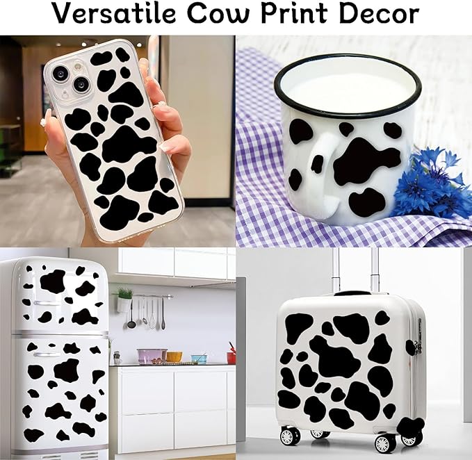 Cow Print Stickers - 10 Sheets 280 Pieces Black Vinyl Adhesive Cow Spot Pattern Print Wall Art Decals for Kitchen Bathroom Bedroom Living Room Home Nursery Classroom Wall Décor
