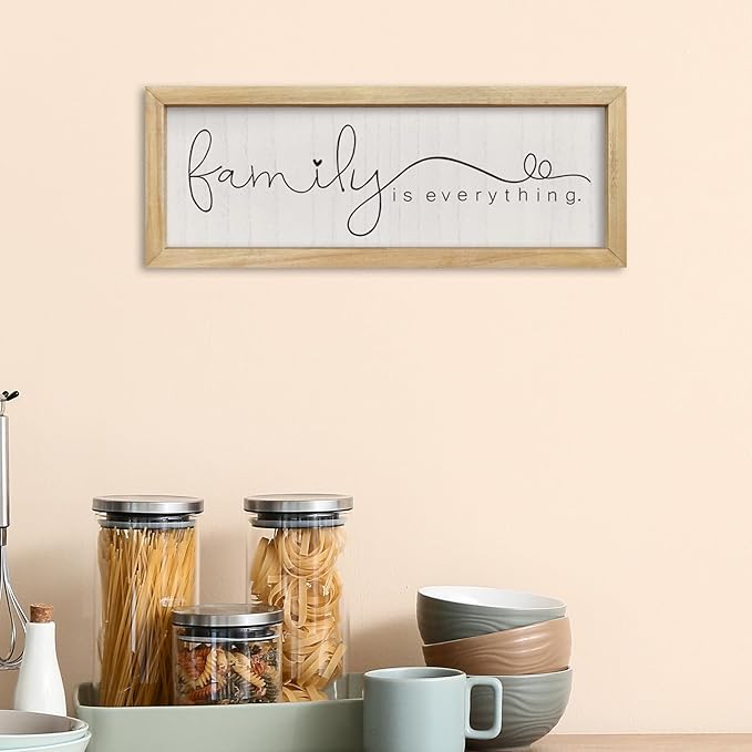 comurdyo Family is Everything Sign Wall Decor 16"×6" Family Wood Framed for Living Room Entryway Home Hanging Plaque Wall Art (Wood)