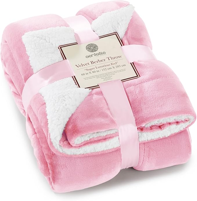 Genteele Sherpa Throw Blanket Super Soft Reversible Ultra Luxurious Plush Blanket, 60 x 80 inches, Pink/White