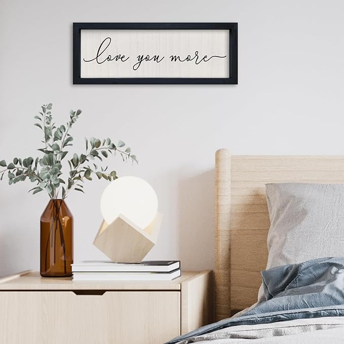 SRSZHIYUE I Love You More Sign16 X6 Vintage Love Quotes Theme Couples Wall Decor Framed Wood Above Over Bed for Master Bedroom Minimalist Wedding Gift Wall Art Hanging (Black)