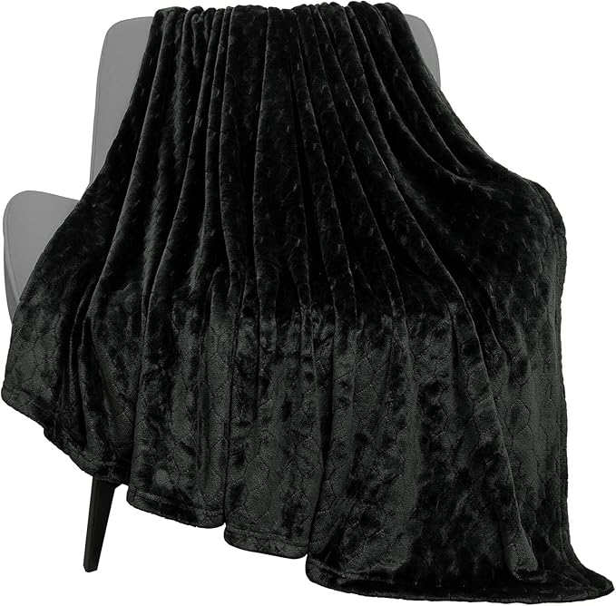 TOONOW Fleece Blanket Fuzzy Plush Throw Blanket Twin Size 60" x 80", Super Soft Fluffy Bed Blanket Geometric Pattern Comfy Microfiber Flannel Blankets for Couch, Bed, Sofa, Black