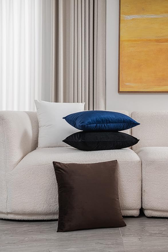 DEZENE Throw Pillow Covers 18x18 Chocolate Brown: Pack of 2 Cozy Soft Velvet Square Modern Luxury Decorative Throw Pillow Cases for Sofa Couch Living Room Bed Home Decor