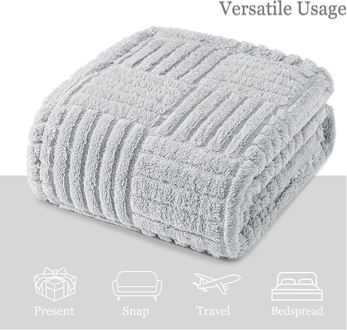 Whale Flotilla Lightweight Fleece Queen Size Blanket for Bed, Fuzzy Soft Blankets with Decorative Jacquard Pattern for All Season, Warm and Fluffy, 90x90 Inch, Light Grey