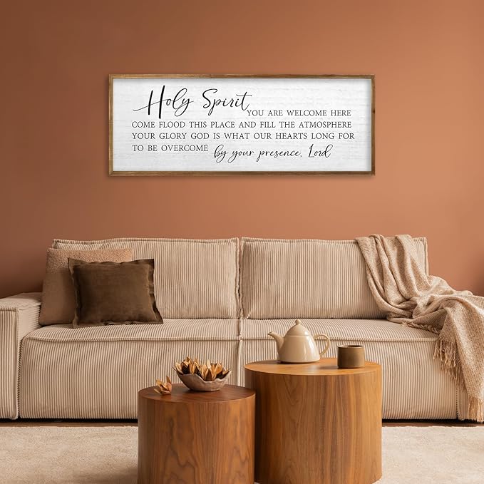 TQianJiang Holy Spirit You are Welcome Here Wall Decor 40"x15" Quote Bible Verse Christian Song Scripture Religious Wall Art Sign (Wood White)