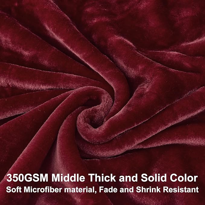 JYK Fleece Plush Blanket - 3.5 LB, 1 Ply Lightweight Korean Style Mink Blanket, Queen 79" x 91" - Super Soft, Warm & Cozy, Microfiber Bed Blanket for All Seasons, Burgundy