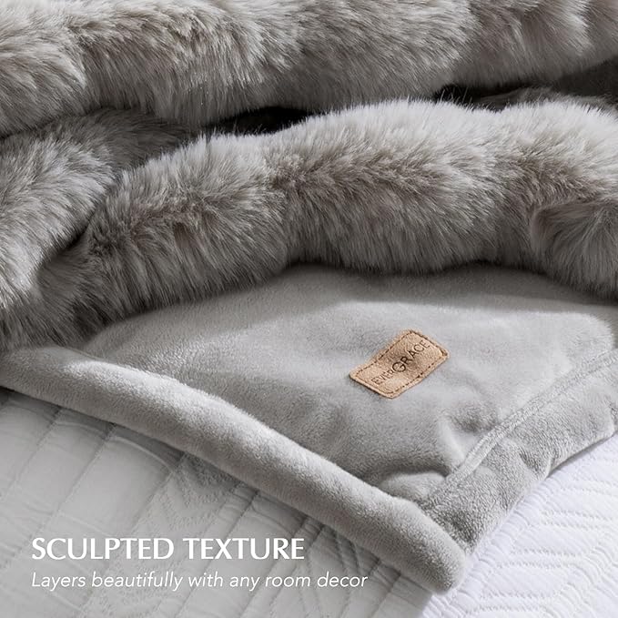 EverGrace Ultra Soft Luxury Fluffy Faux Rabbit Fur Throw Blanket, Thick Warm Bubble Throw for Bed, Cozy Plush Reversible Blankets for Couch, Chair, Sofa, Taupe, 60x80 Inches